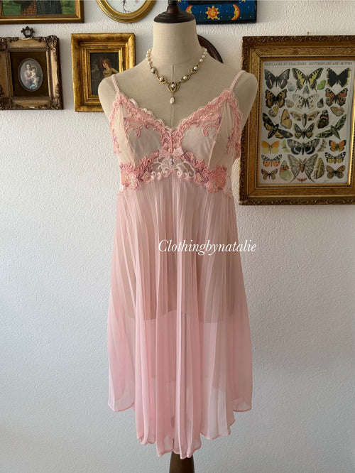 Venus Pink Pleated Chiffon Babydoll Size M