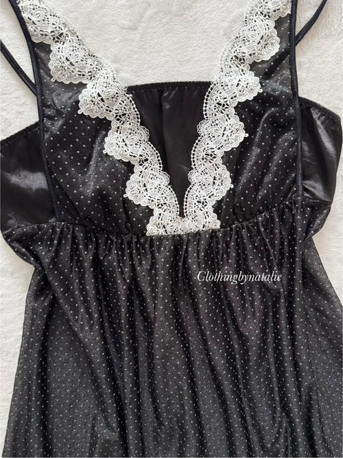 Black Poka Dot Nylon Slip Size M