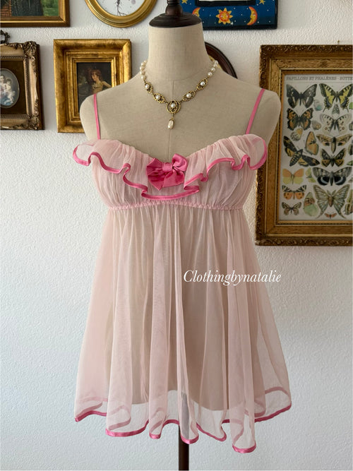 Romantic Pink Mesh Babydoll Size S