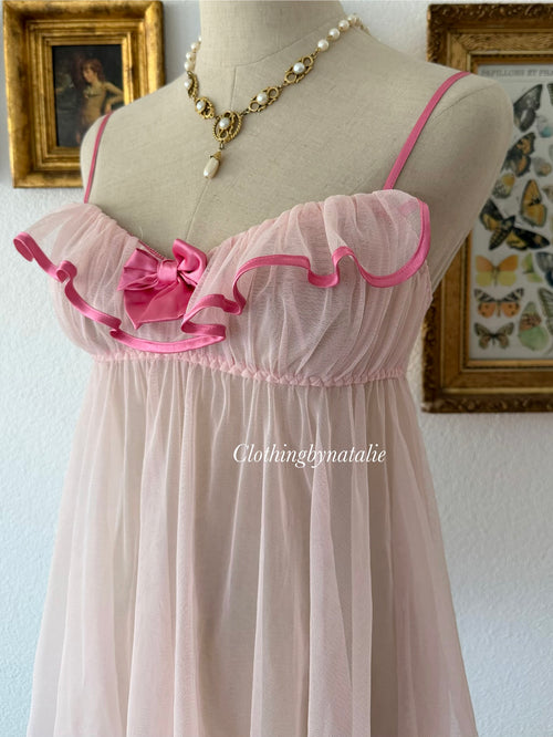 Romantic Pink Mesh Babydoll Size S