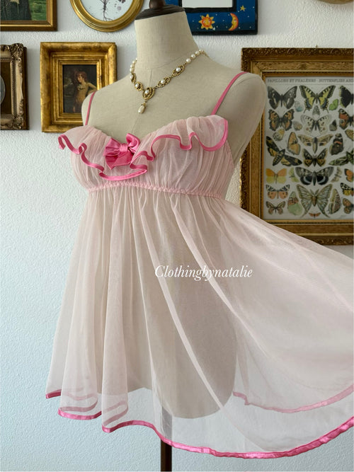 Romantic Pink Mesh Babydoll Size S