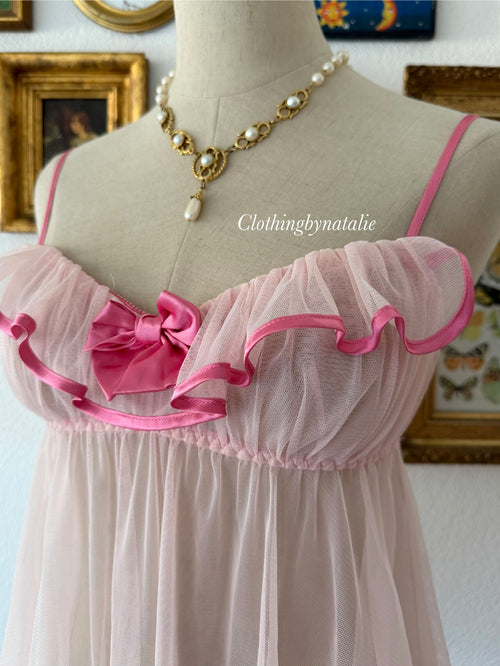 Romantic Pink Mesh Babydoll Size S