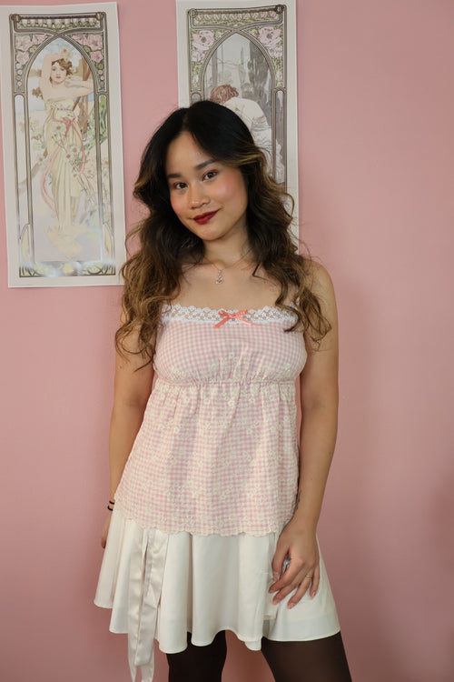 Elena Top Pink Gingham (Handmade - One size S/M)
