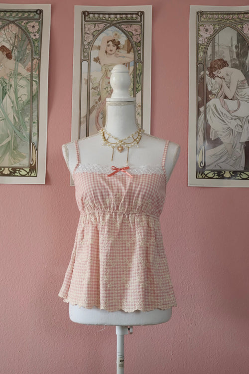 Elena Top Pink Gingham (Handmade - One size S/M)