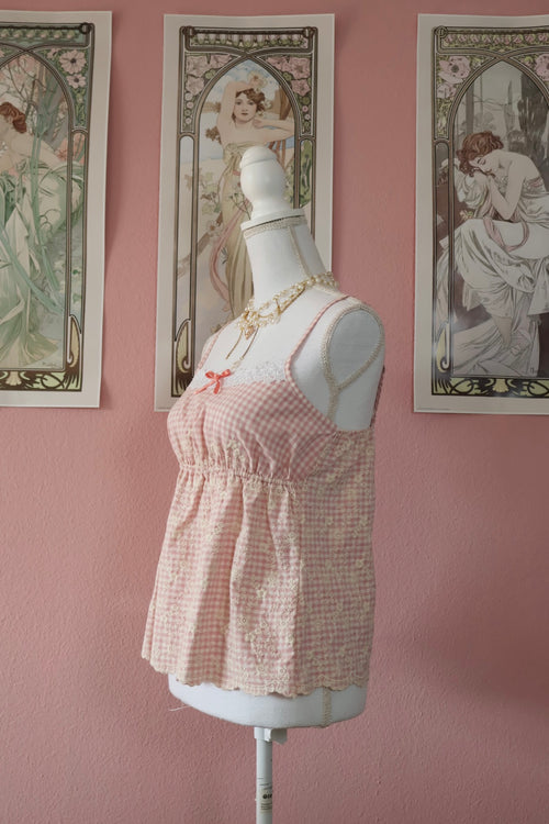 Elena Top Pink Gingham (Handmade - One size S/M)