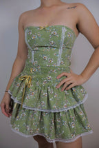 Green Floral Dress Set (Custom - XS/S/M)