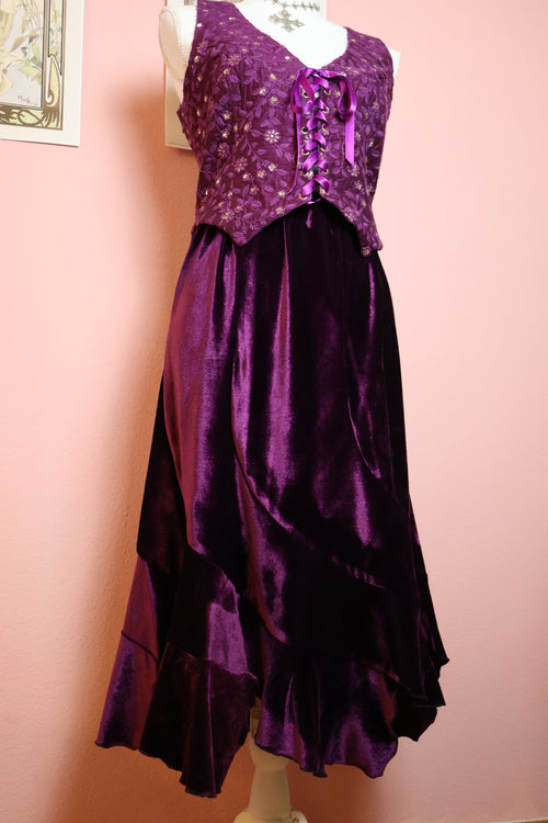 Violet Velvet Midi Ruffle Skirt (Custom Made)