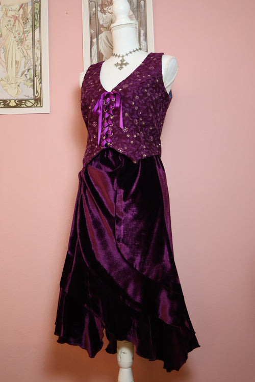 Violet Velvet Midi Ruffle Skirt (Custom Made)