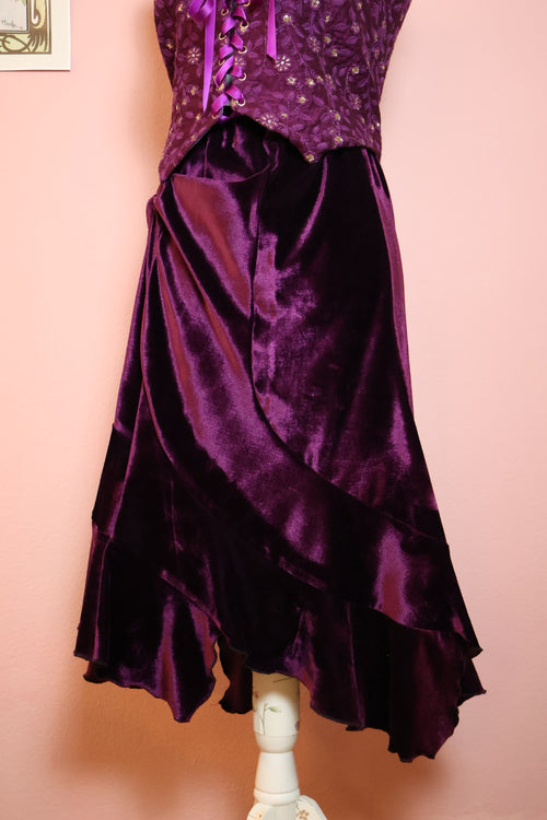 Violet Velvet Midi Ruffle Skirt (Custom Made)