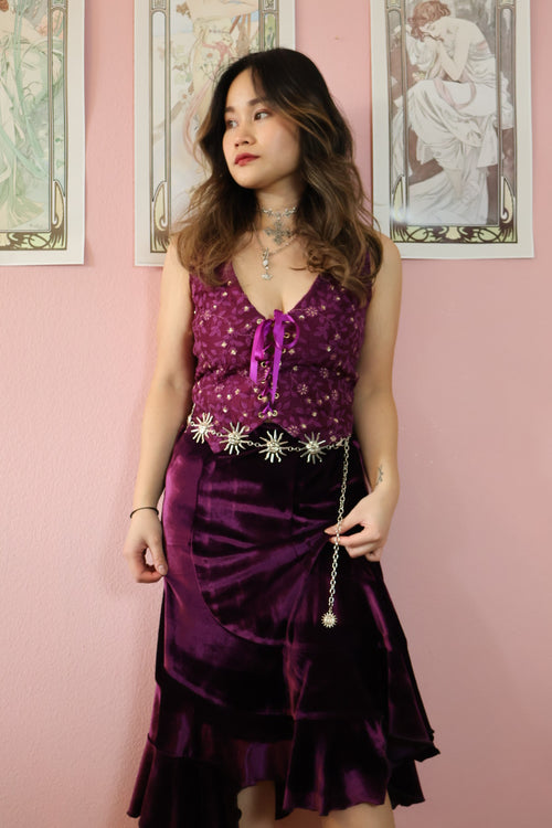 Violet Velvet Midi Ruffle Skirt (Custom Made)
