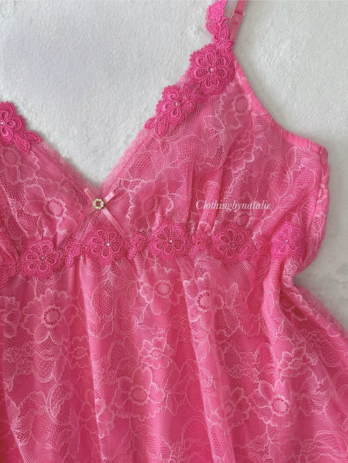 Coquette Pink Lace Babydoll (M)