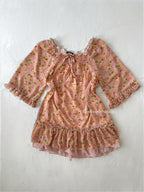 Japanese Orange Floral Chiffon Dress (M)