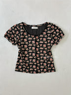 Black Cotton Floral Blouse (S)
