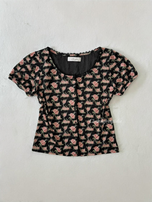 Black Cotton Floral Blouse (S)