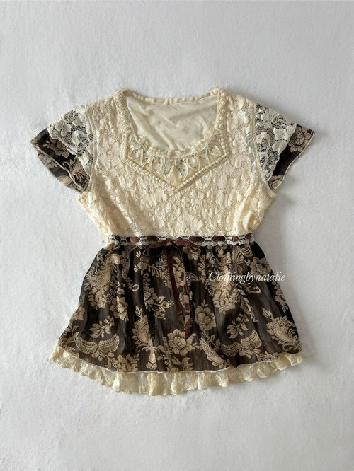 Y2K Lace Chiffon Blouse (S)