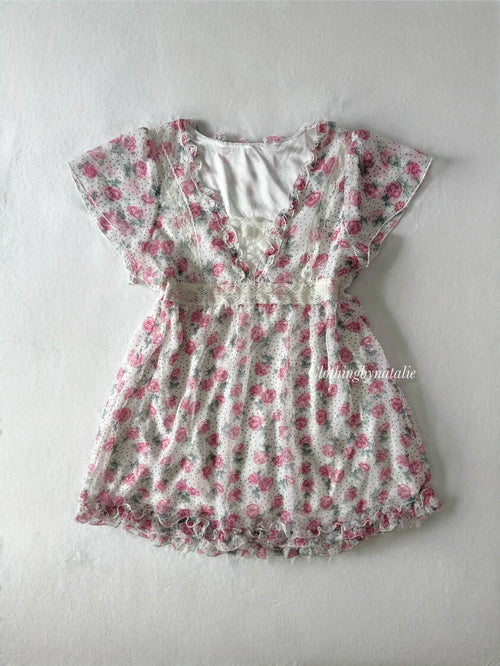 Japanese Floral Chiffon Blouse (M)
