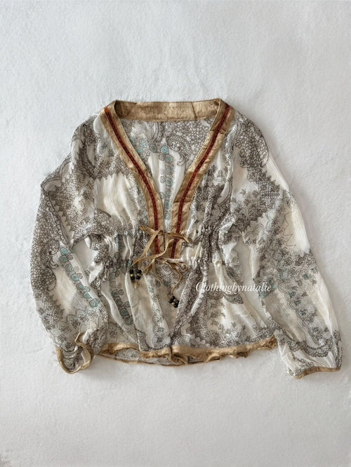 Boho Chiffon Velvet Blouse (M)