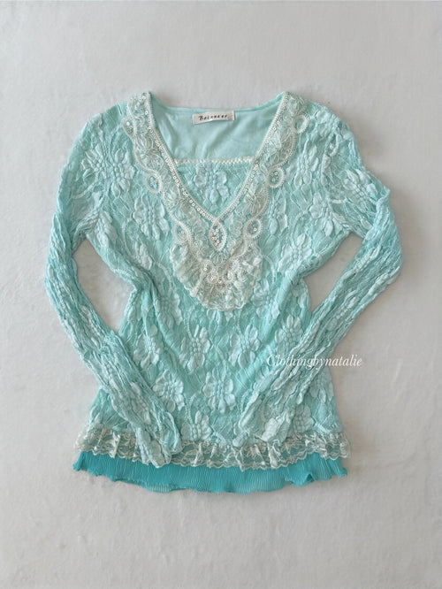 Mermaid Blue Lace Blouse (S)