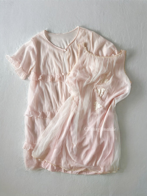 Miss Siren Pink Chiffon Peignoir Robe Set size S/M