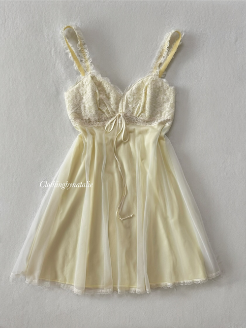 Vintage Olga Yellow Chiffon Babydoll size S/M