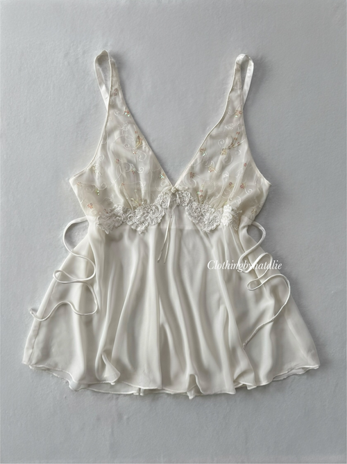 California Dynasty White Chiffon Babydoll size L