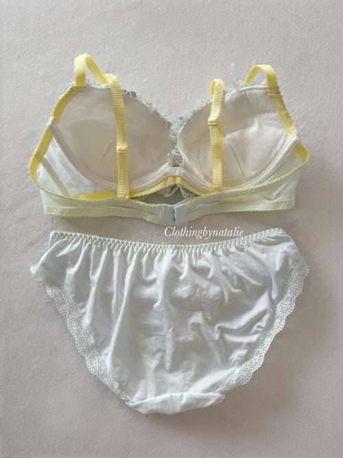 Japanese Blue Floral Lingerie Set Size 75B (Pre-order other sizes in description)