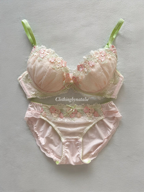 Japanese Pink Floral Lingerie Set Size 80B (Pre-order other sizes in description)