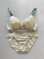 Japanese Green Floral Lingerie Set Size 70B (Pre-order other sizes in description)