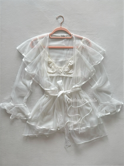 Cinema Etoile White Chiffon Mini Peignoir Set Size S