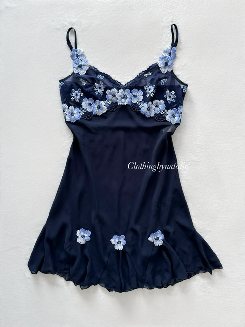 Floral Navy Blue Chiffon Slip Dress Size S
