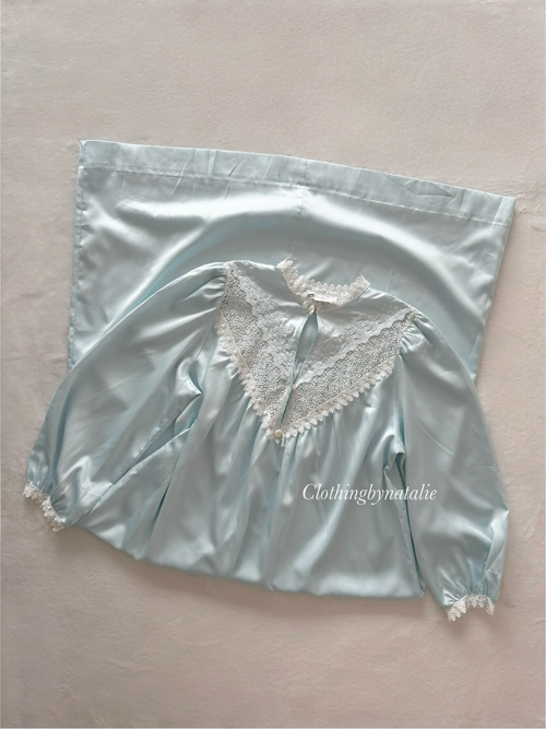 Vintage Christian Dior Blue Satin Maxi Nightgown Size M