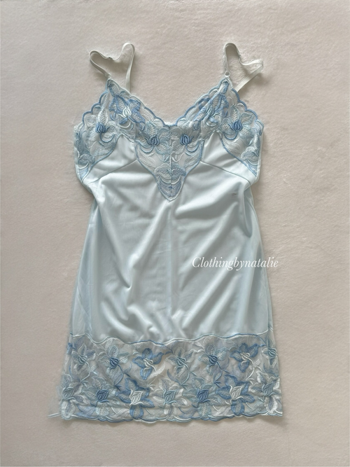 Floral Blue Nylon Slip Dress Size S