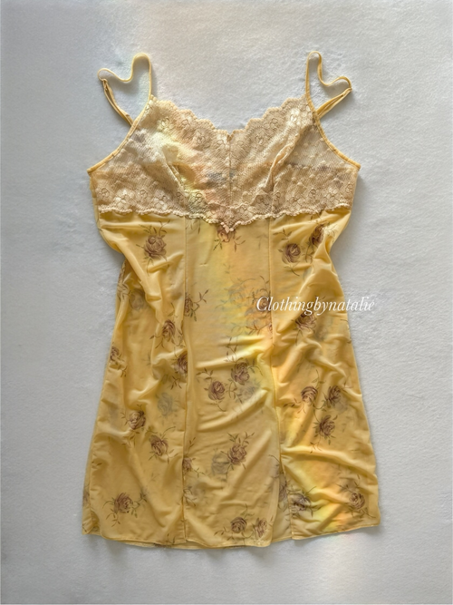 Yellow Floral Mesh Slip Dress Size M
