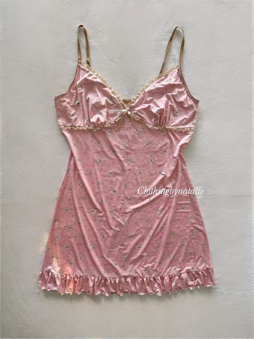 Stretchy Pink Bow Slip Dress Size S
