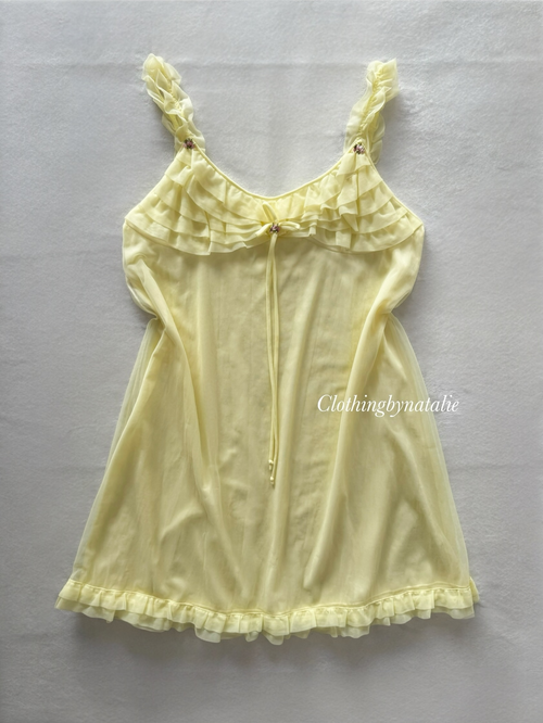Vintage Yellow Nylon Chiffon Babydoll Size M
