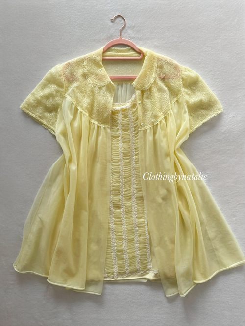 Fairy Yellow Nylon Chiffon Peignoir Set Size S/M