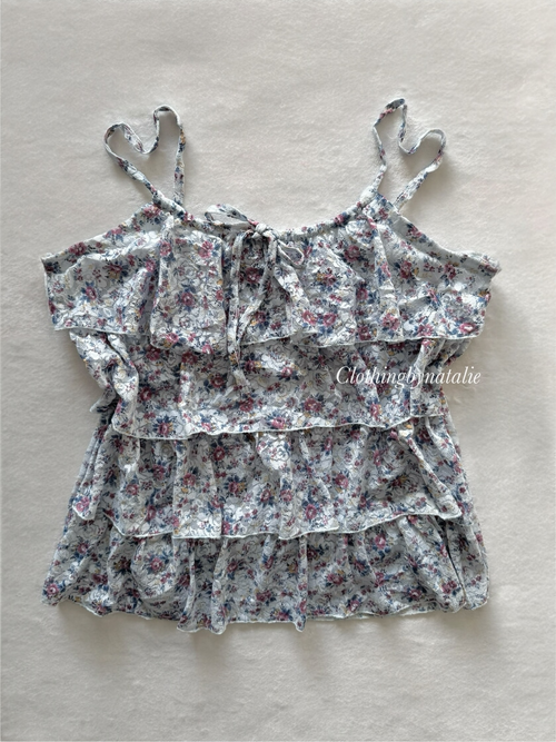 Floral Blue Lace Babydoll Cami Size S/M