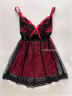 Whimsical Black Red Lace Babydoll Size S