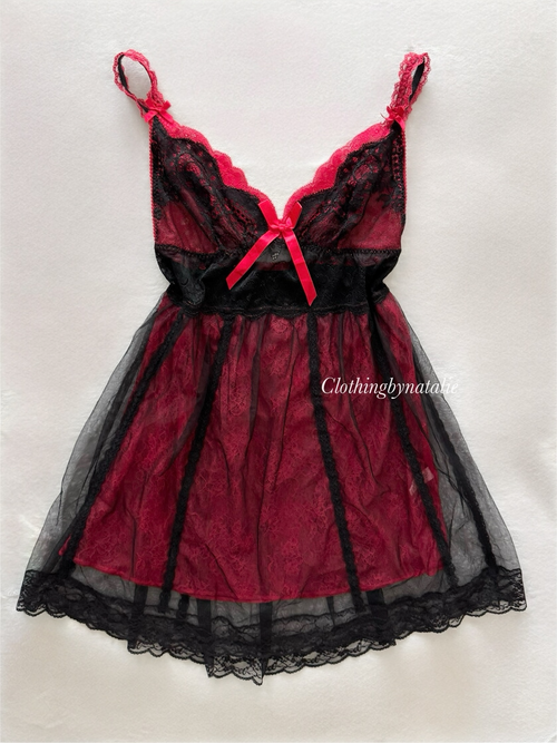Whimsical Black Red Lace Babydoll Size S
