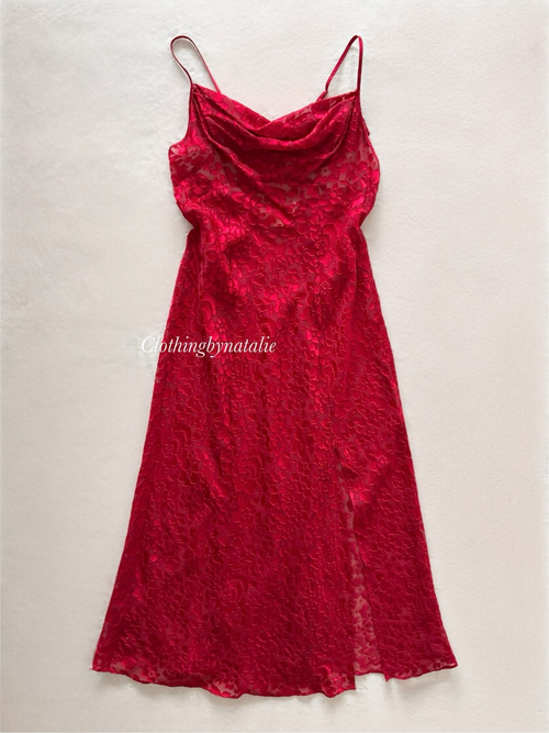 “Silk&Satin” Red Brocade Maxi Slip Size S
