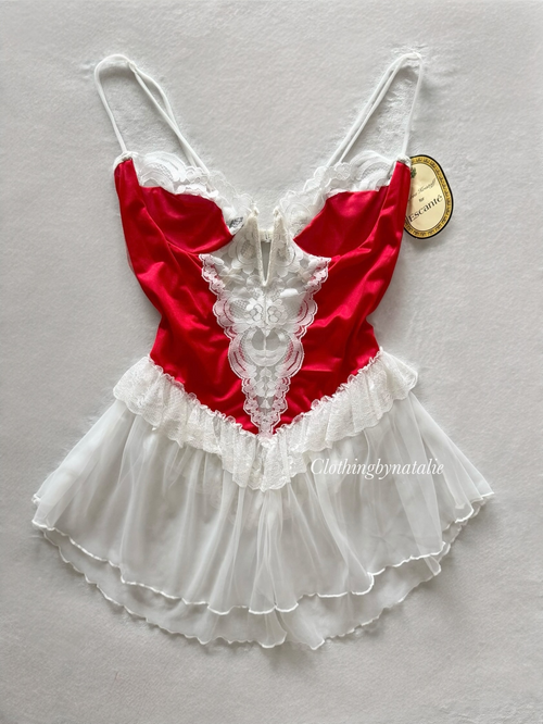 Escante Red White Nylon Babydoll Size M