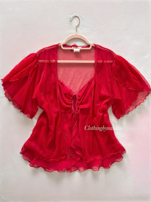 Red Chiffon Peignoir Set Size L