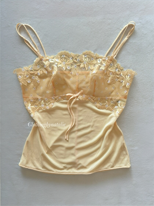 Floral Yellow Nylon Cami Size S