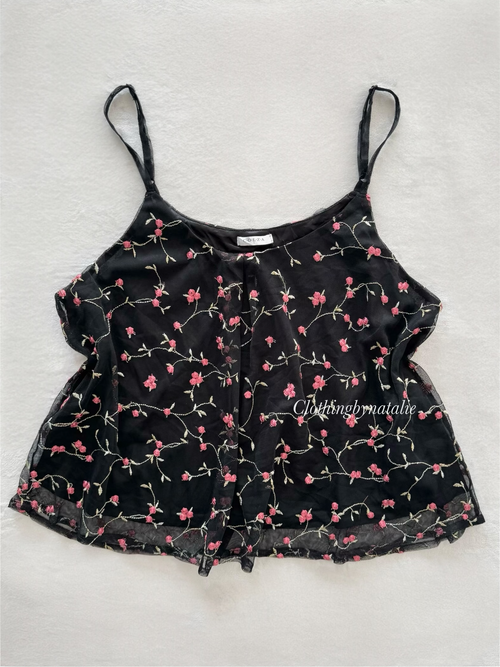 Embroidery Floral Black Lace Cami Size M
