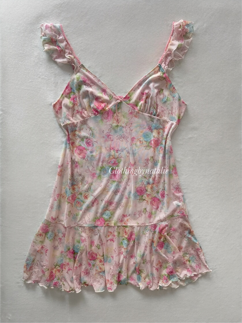 Pink Floral Mesh Slip Size M