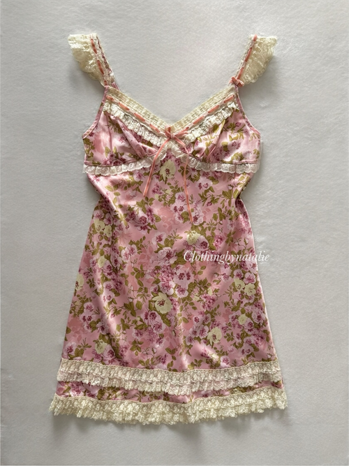 Floral Pink Satin Slip Dress Size XS