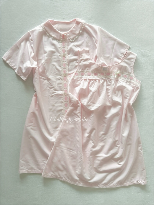 Vintage Blush Pink Cotton Nightgown Set Size M