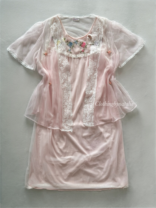 Vintage Soft Pink Nylon Chiffon Set Size S/M
