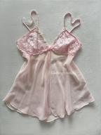 Cinema Etoile Pink Chiffon Lace Babydoll Size M