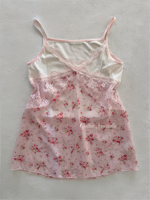 Pink Floral Chiffon Cami Size S